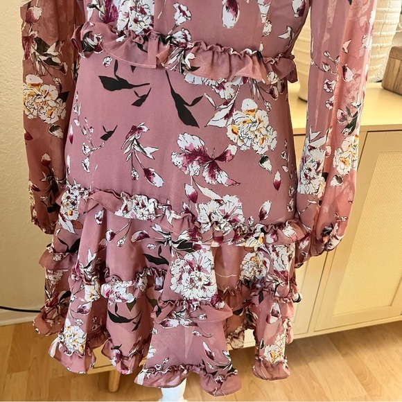 BARDOT Hazel Floral Long Sleeve Ruffle Cut Out Mini Dress Size 8 - Picture 5 of 12